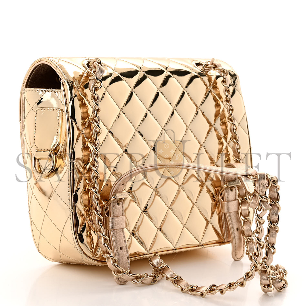 CHANEL MIRROR CALFSKIN METALLIC CALFSKIN QUILTED HOLLYWOOD BOULEVARD BACKPACK WITH COIN PURSE GOLD AS4647 (20*15*6.5cm)